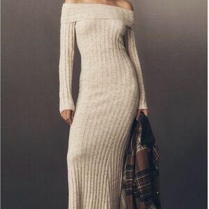 Glamorous Cream Ribbed Off-Shoulder Maxi Dress